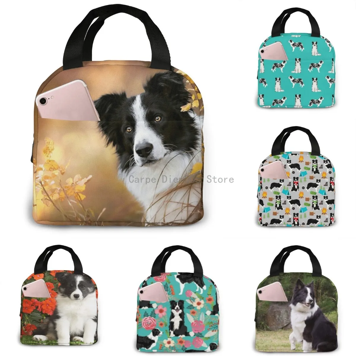 ランチバッグ、若いボーダーコリー犬のイラスト入り、保温機能付 - Women'S Young Bags のレビューと価格